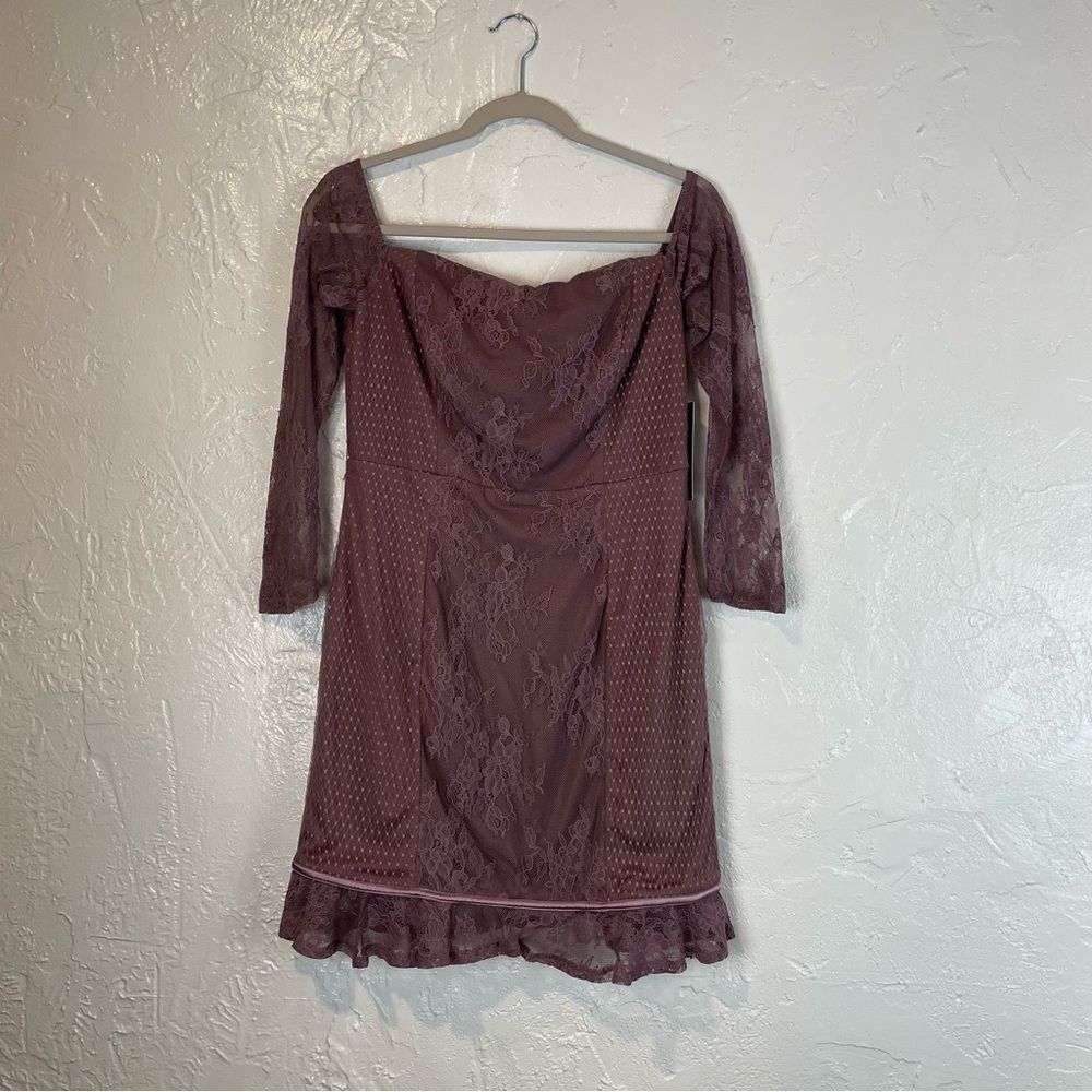 Ties to My Heart Dusty Purple Lace Off-The-Shoulder Mini Dress - Picture 2 of 11
